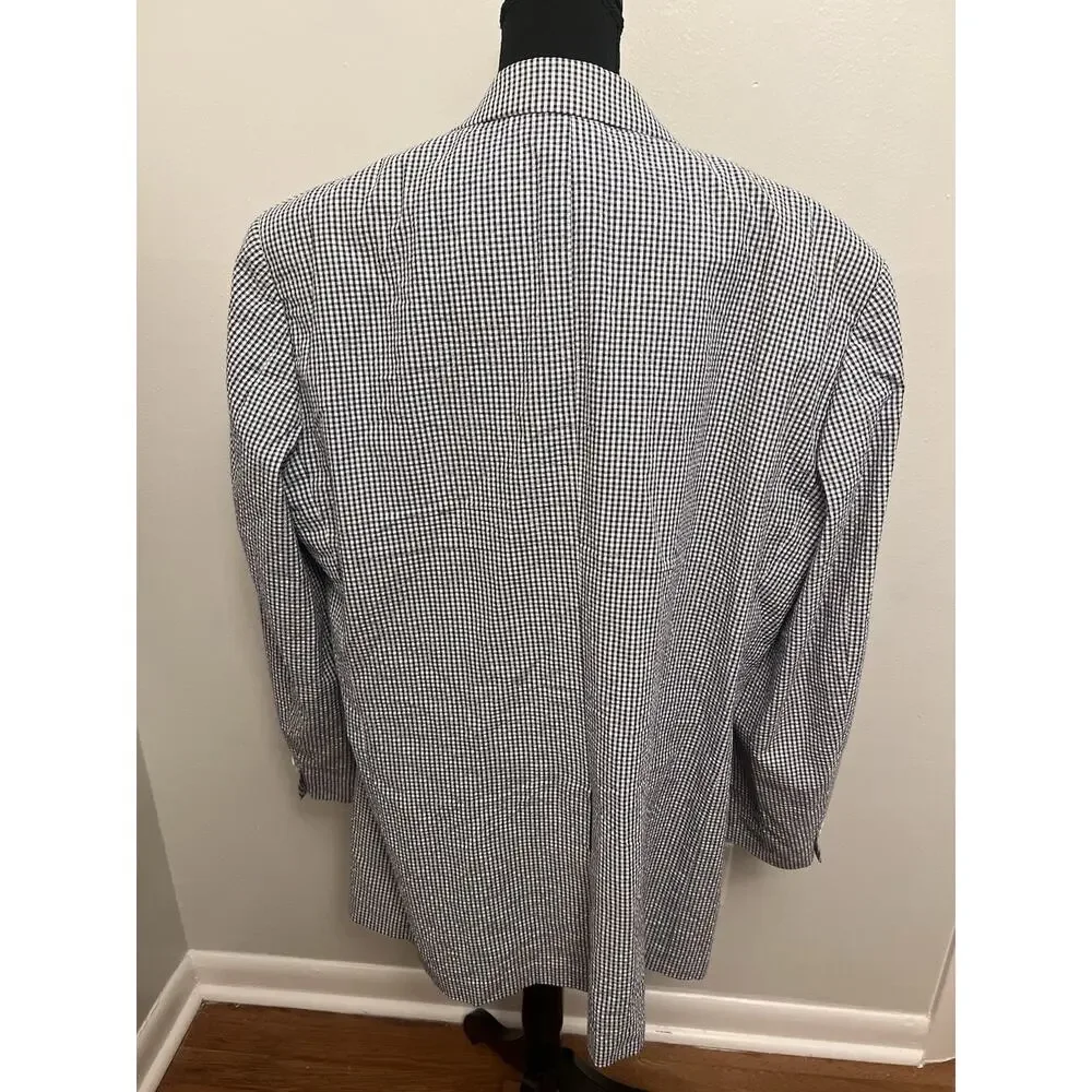 Brooks Brothers 43x Long Black Gingham Check Blazer Sport Coat Suit Jacket